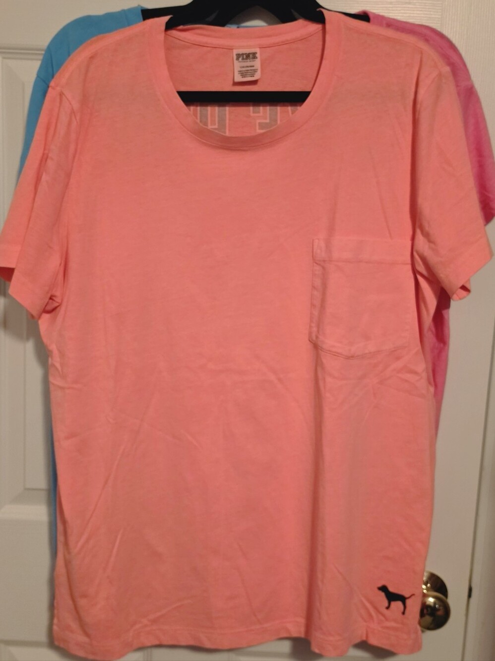 2 PINK Victoria's Secret Tshirts Sz L Blue And Orange - Picture 5 of 15